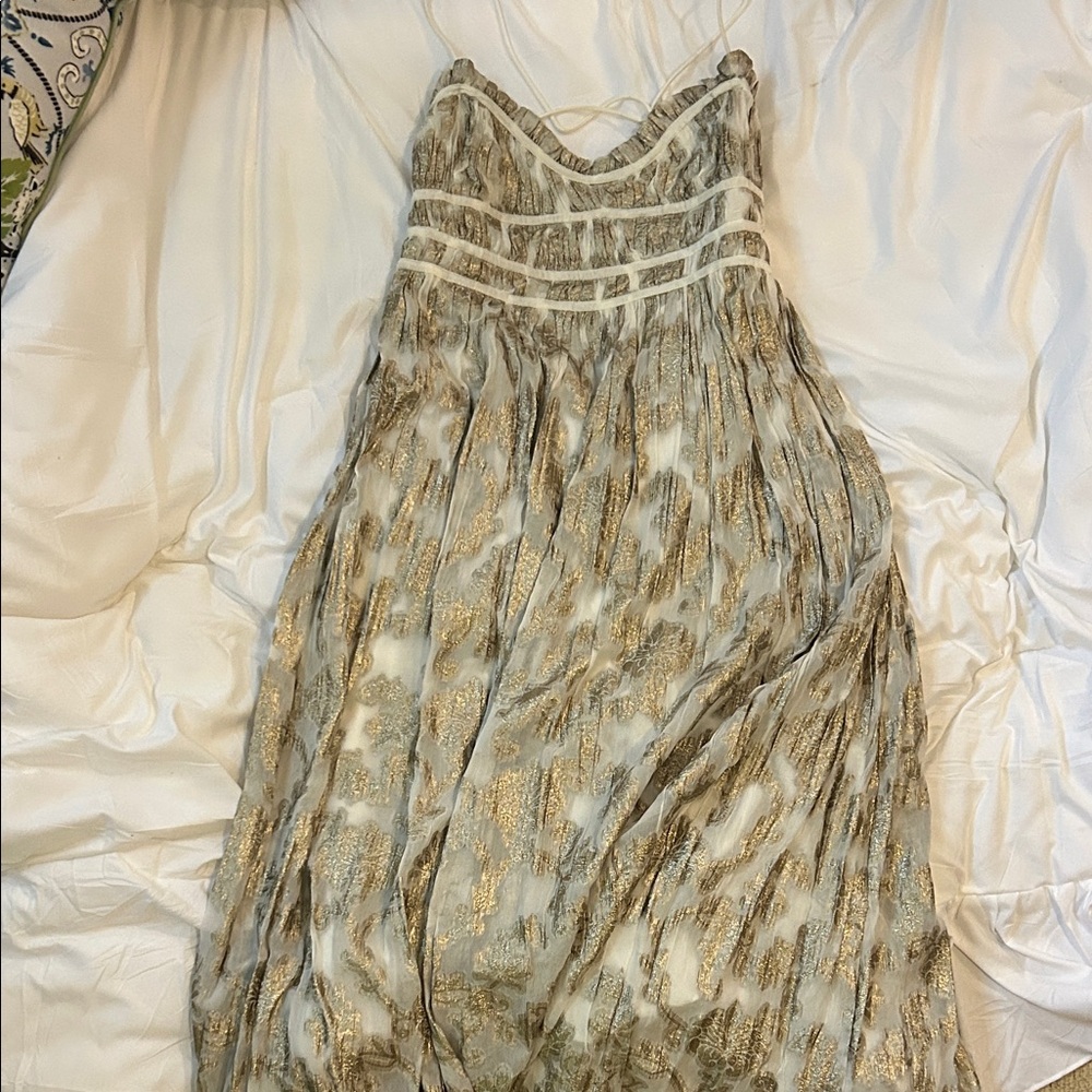 Free People Gold Metallic Patterned Maxi Dress